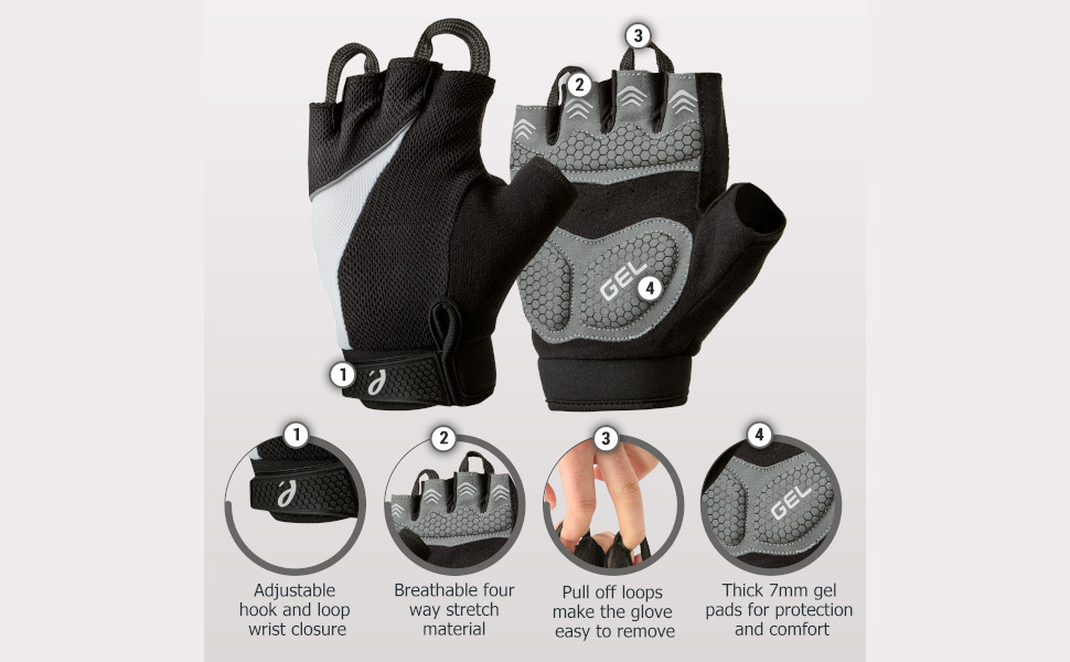 Велосипедні рукавички без пальців з гелевими подушками 7 мм, чорні, розмір L