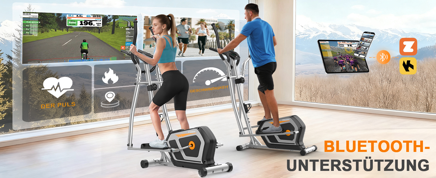 Еліптичний тренажер Crosstrainer 3-в-1 з LCD-монітором, 16 рівнів навантаження та 6 кг маховиком (Оранжевий + Срібний)