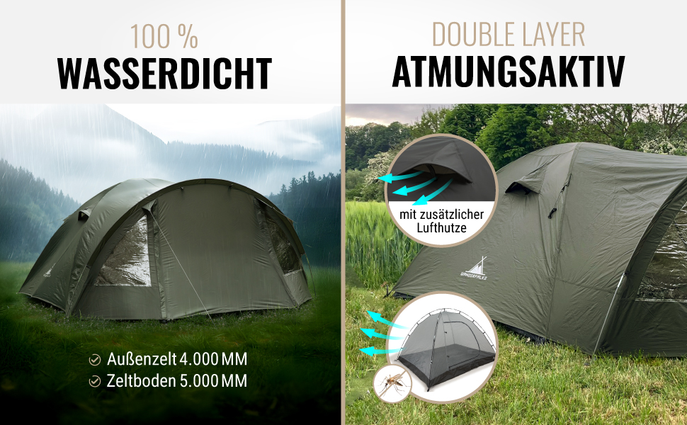 Намет WANDERFALKE® для 2-4 особи, водонепроникний (4000 мм), ультралегкий, з невеликим об'ємом у складеному стані. Сімейний намет з тамбуром для кемпінгу, подорожей, риболовлі. Підходить для теплої та холодної погоди (CAMP 4)