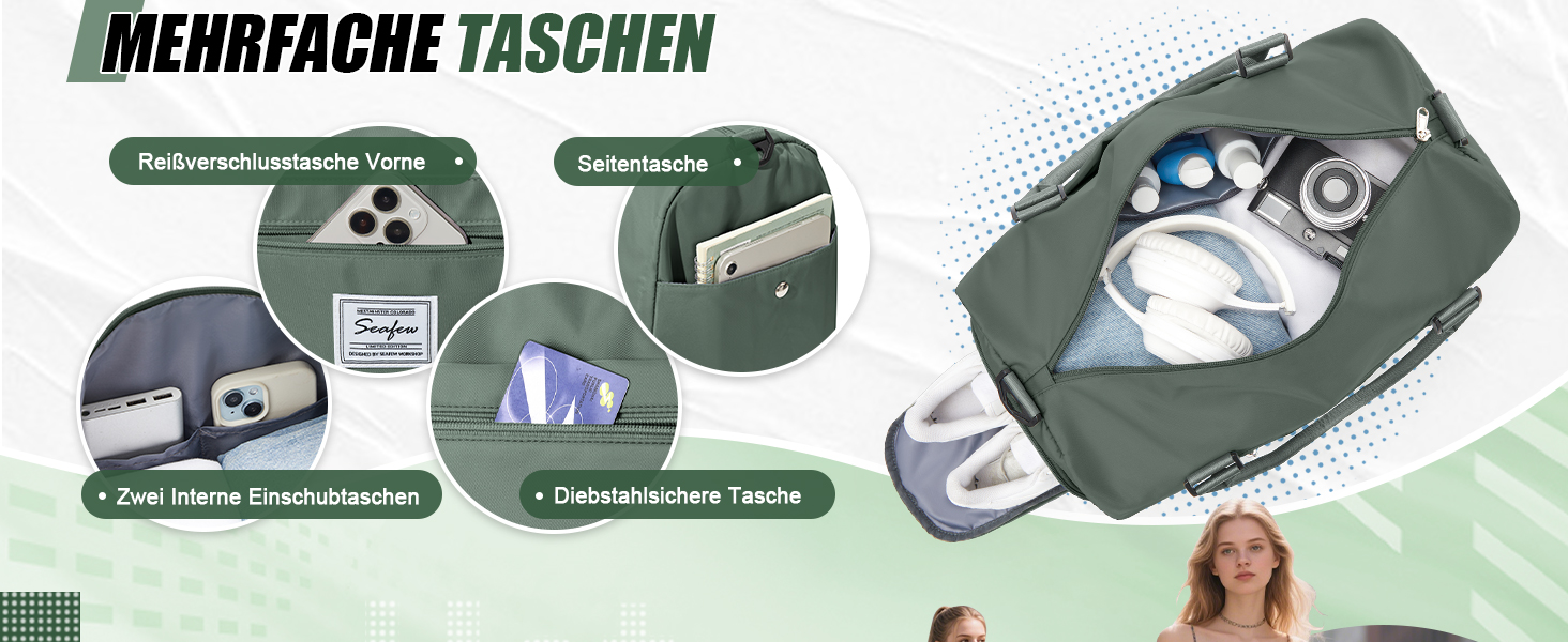 Спортивна сумка HYC00 для жінок та чоловіків: дорожня, для тренувань, з відділенням для мокрого одягу та взуття, армійсько-зелена