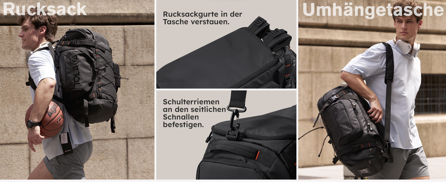 Спортивна сумка-рюкзак Tolaccea 40L з відділеннями для взуття, мокрого одягу та ноутбука 15.6