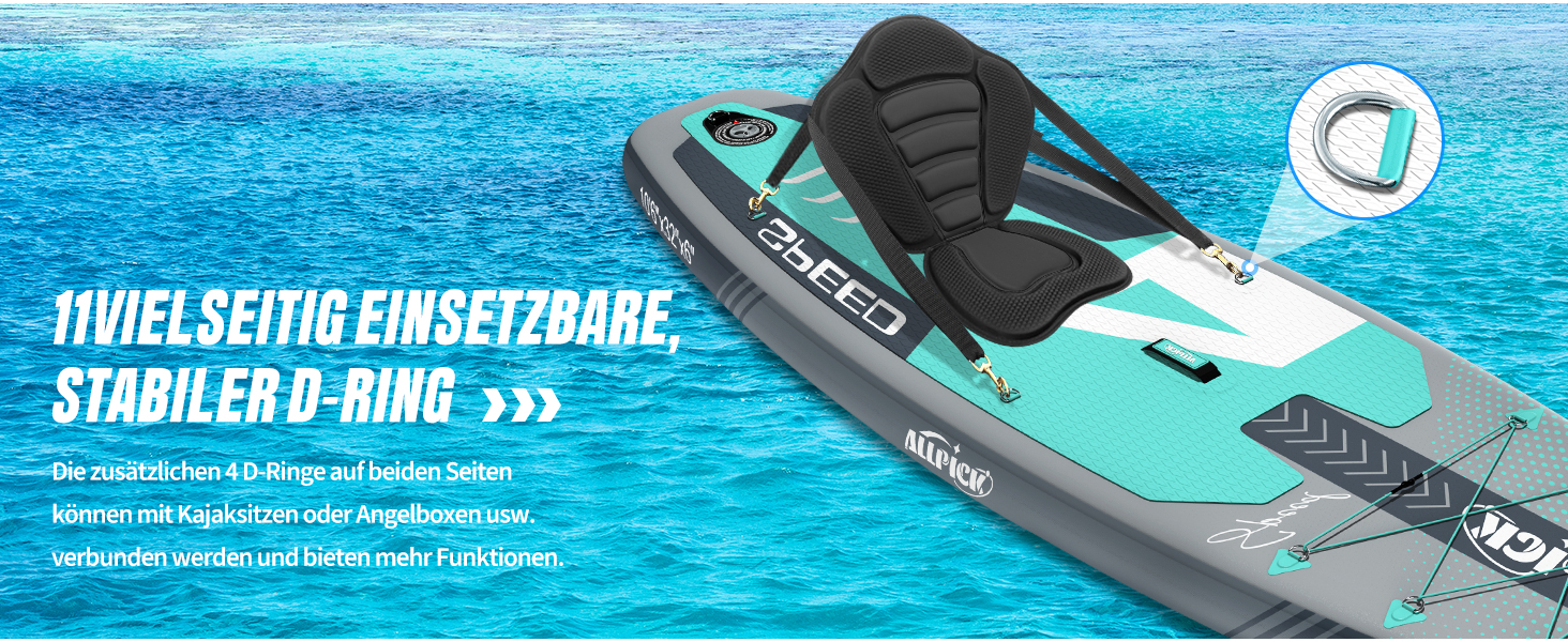 ALLPICK SUP Board Premium набір: Дошка для Stand Up Paddling надувна, з кріпленням для камери, повний комплект аксесуарів, регульоване весло, для початківців та просунутих, вантажопідйомність 200 кг, сіро-зелений
