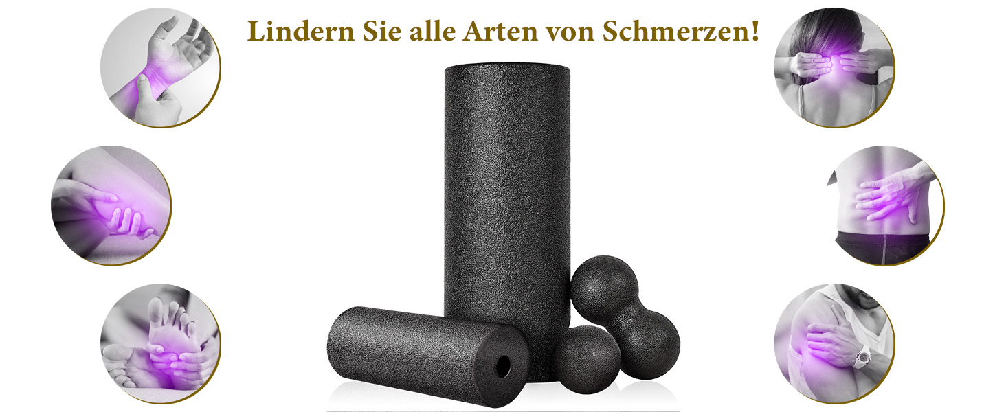 Набір для міофасціального релаксу: Foam Roller, м'ячик для фасції, міні-ролик, дуобол, для йоги та масажу (Синій/Чорний)