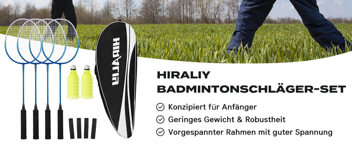 Набір для бадмінтону HIRALIY: 4 ракетки, 12 воланів, 4 ручки, сумка