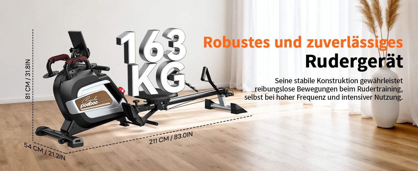 Гребний тренажер Pooboo з магнітною системою опору, 360 lbs, складаний, з тримачем для планшета та зручним сидінням, для дому H015-3