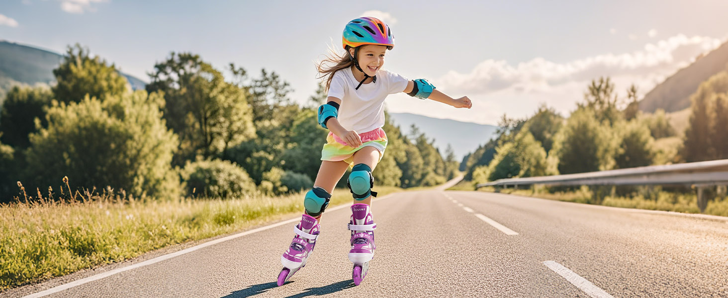 Дитячі ролики для дівчаток, регульовані, ролики-інлайни, ролики для дітей, для занять в приміщенні та на вулиці, розмір M (EU32-36), фіолетовий