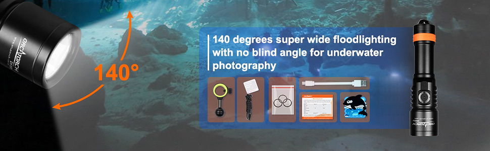 ORCATORCH D530V: Підводний прожектор з регулюванням, 1200 люмен, IP68, 150м, 140° кут огляду, чорний