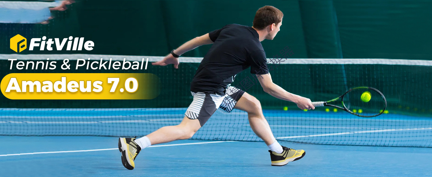 Тенісні кросівки FitVille для чоловіків з широкою ногою. Зручні кросівки для бадмінтону, фітнесу та залу. Неслизькі, дихаючі, жовтого кольору з чорним. 46 EU (широкі)