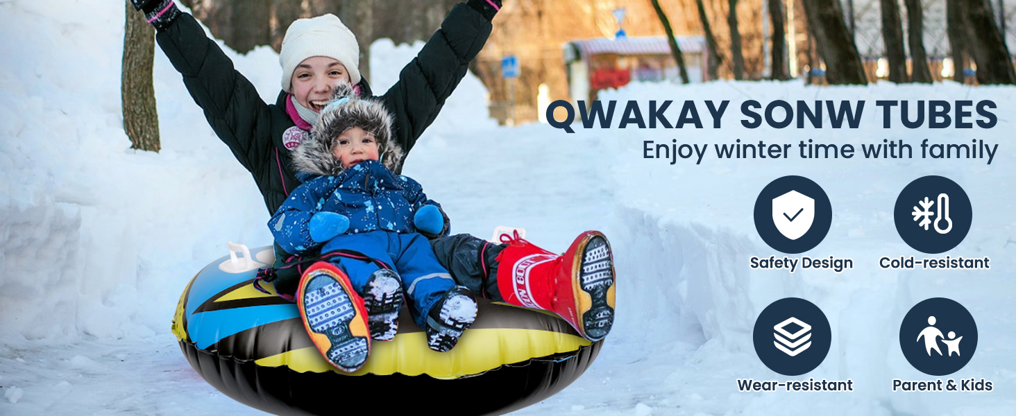 Надувний сніговий тюб зі стропом, 47-49-68 дюймів. Міцний корпус, морозостійкий матеріал. Для зимових розваг дітей та дорослих