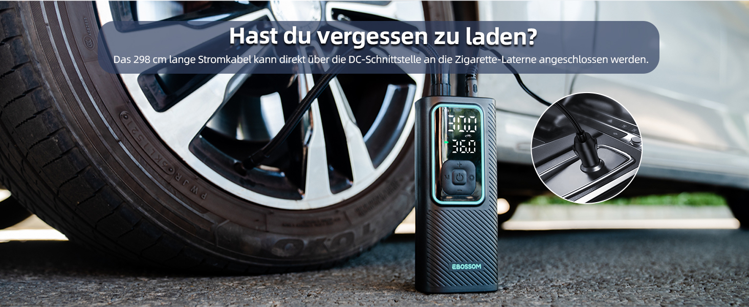 Електрична повітряна помпа 10.3 Bar з акумулятором, компресор Mini 6000mAh & 12V DC, портативна помпа для авто, мотоцикла, велосипеда з LED-підсвічуванням та автоматичним відключенням, блакитна I7