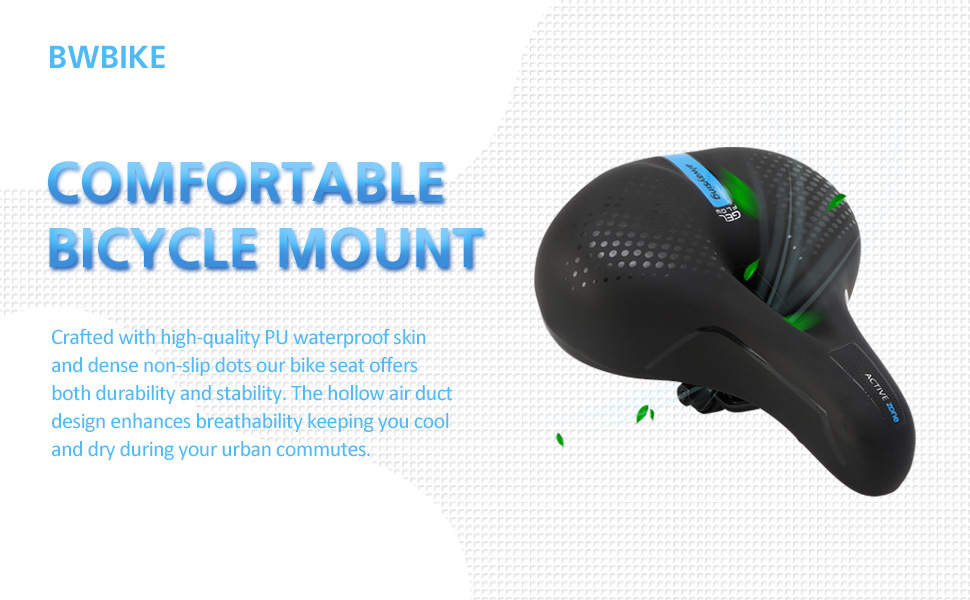 Комфортне велосипедне сідло BWBIKE з широким сидінням та пам'яті-ефектом, водонепроникний чохол з екошкіри, універсальне, срібного кольору