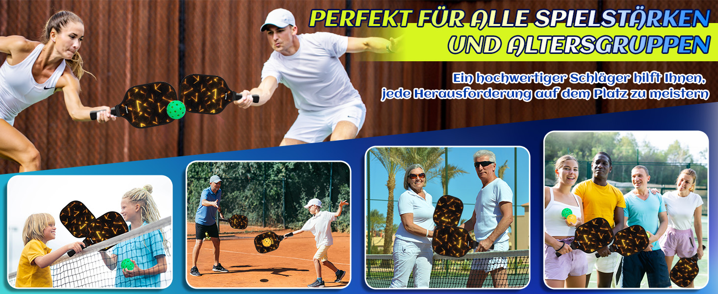 Набір для піклболу JOY SPOT! 2 ракетки + 4 м'ячі + сумка – Легкі ракетки з скловолокном для чоловіків, жінок та початківців – Для гри в приміщенні та на вулиці (Lava)