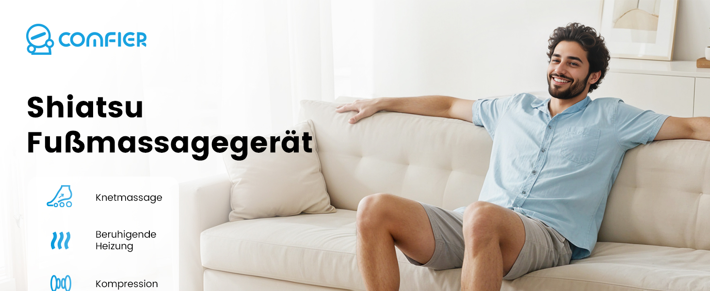 Масажер для ніг Shiatsu з підігрівом COMFIER - для діабету, п'яткової шпори, офісу. Розмір до 46.