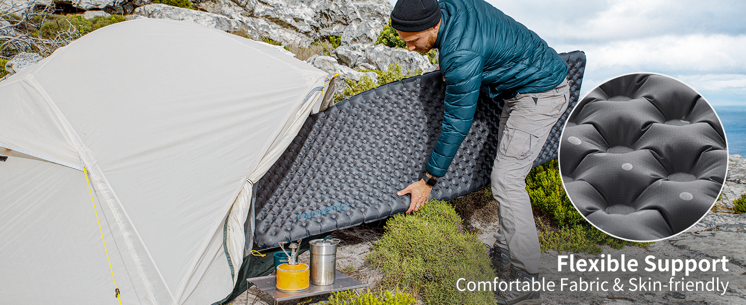 Naturehike Ultraleichte Isomatte: самонадувна килимок для кемпінгу, трекінгу та альпінізму. Чорний, прямокутний, стандартний розмір.