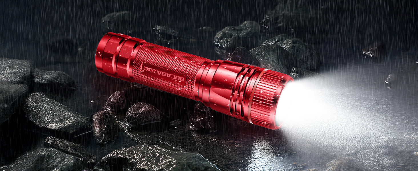 Ліхтарик LED BUCASA, 2000 люмен, 3 режими, збільшується, водонепроникний, для кемпінгу та активного відпочинку (червоний)