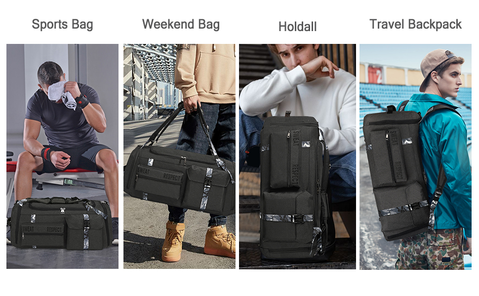 Спортивна сумка-рюкзак 3-в-1 для чоловіків з відділенням для взуття та вологих речей, чорна (22.4 x 10.6 x 11 дюймів)