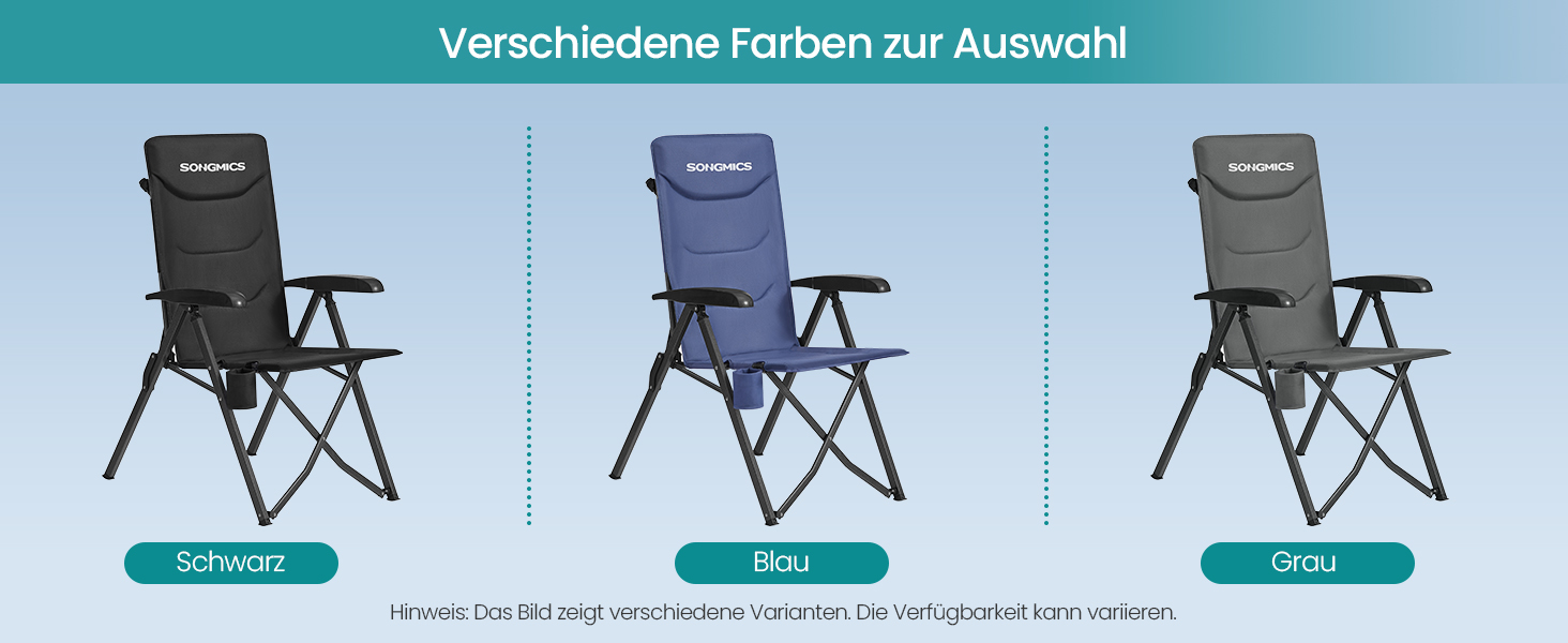 Складний туристичний стілець SONGMICS для відпочинку, риболовлі та кемпінгу, чорний, з регульованою спинкою 95°-150°