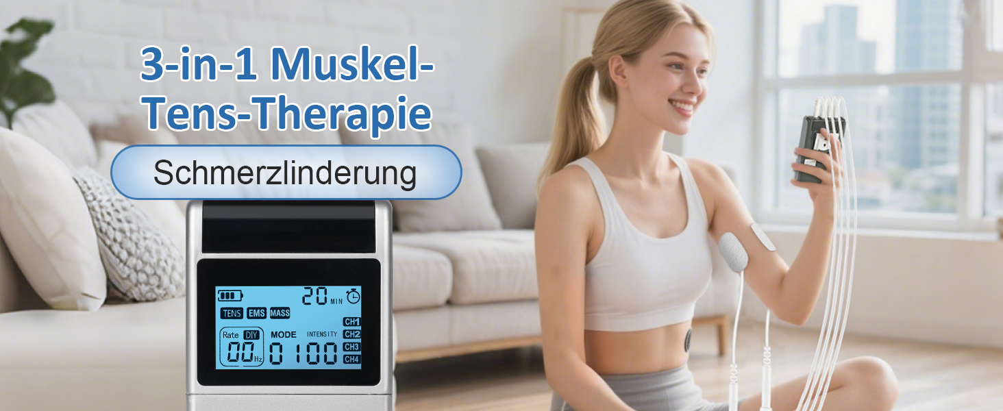 TENS/EMS масажер для тіла 3-в-1: 12 режимів, електрична стимуляція м'язів, для рук, ніг, спини, плечей, шиї (12 електродів)