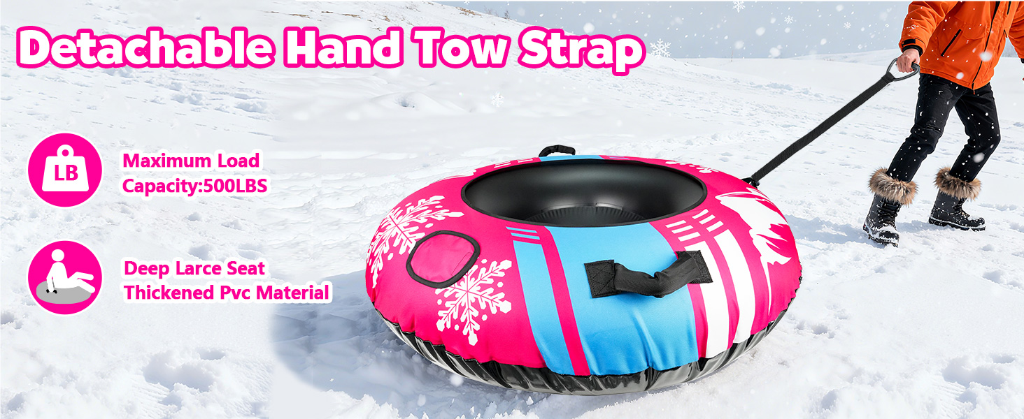 Надувний сніговий санки ZMLM, 120 см, для дорослих та дітей, міцний, з канвасовим покриттям, зимовий спорт, сімейний відпочинок (рожевий)