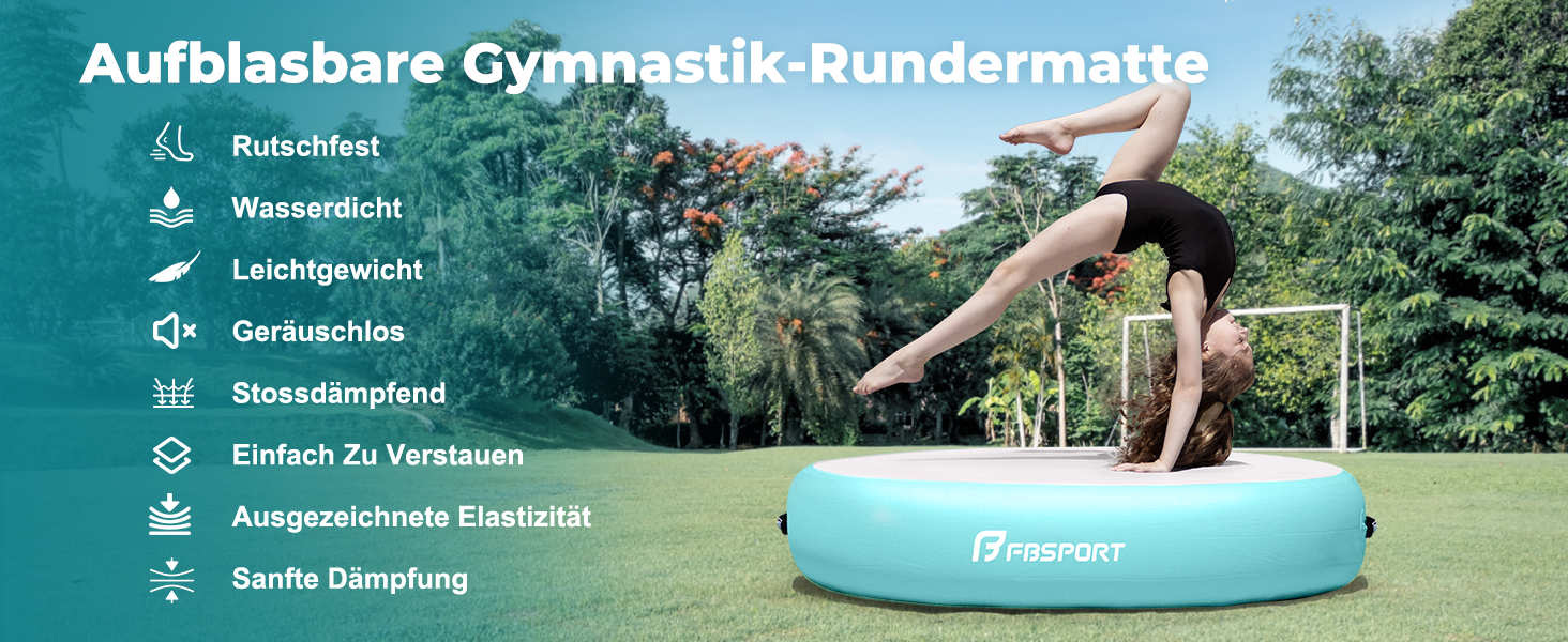 Airtrack Matte FBSPORT 100x20 см: Надувний килимок для гімнастики, акробатики та тренувань (м'ятний)