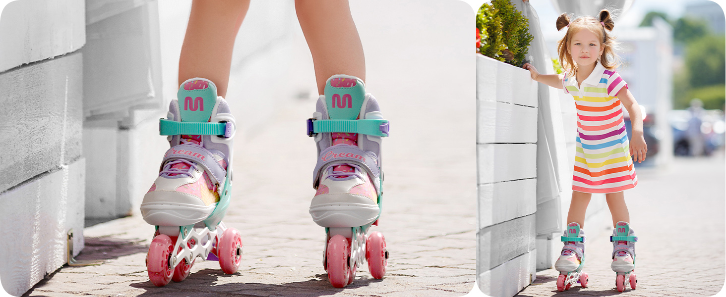 Дитячі ролики 4-в-1 Meteor Mermaid – регульовані, ABEC-7, PU-колеса, алюмінієвий фрейм, розміри XS-M