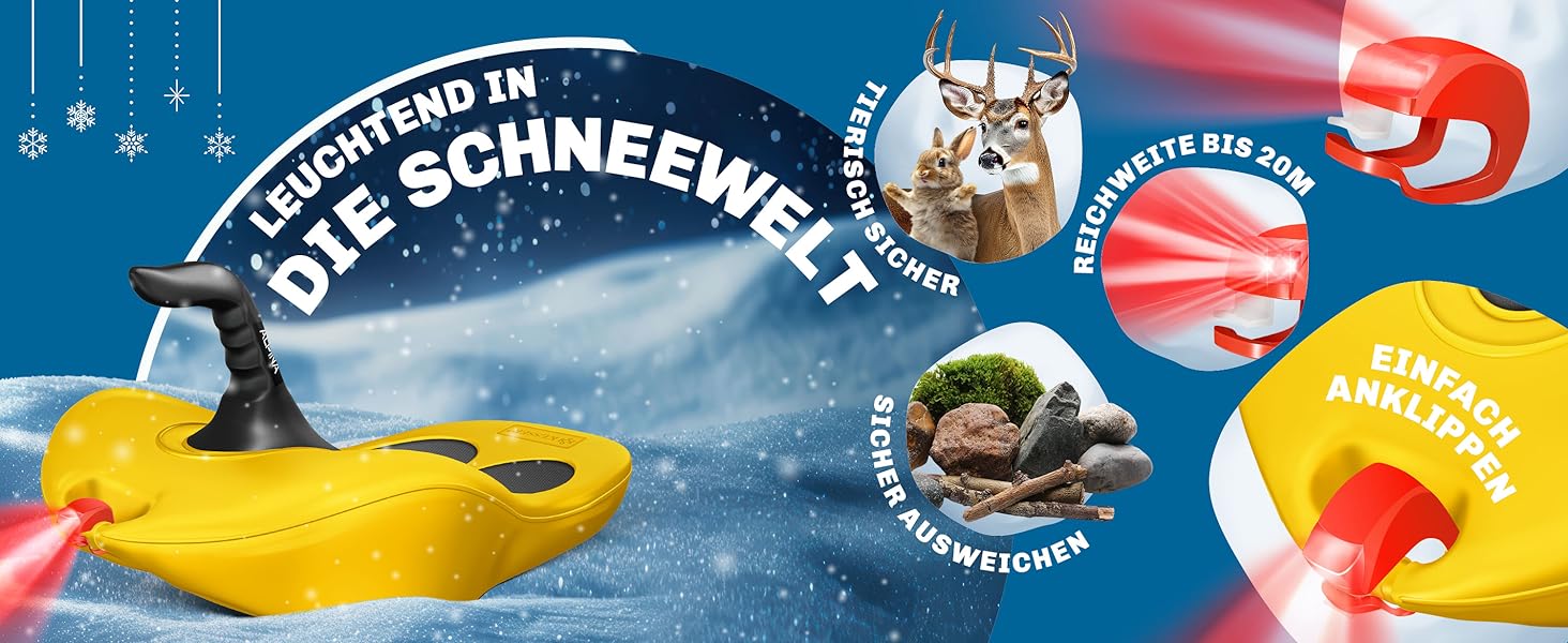 Кесер® Бобслей Bob Schneebob Alpina з LED-підсвіткою, тросом, для дітей та дорослих, пластиковий, чорний