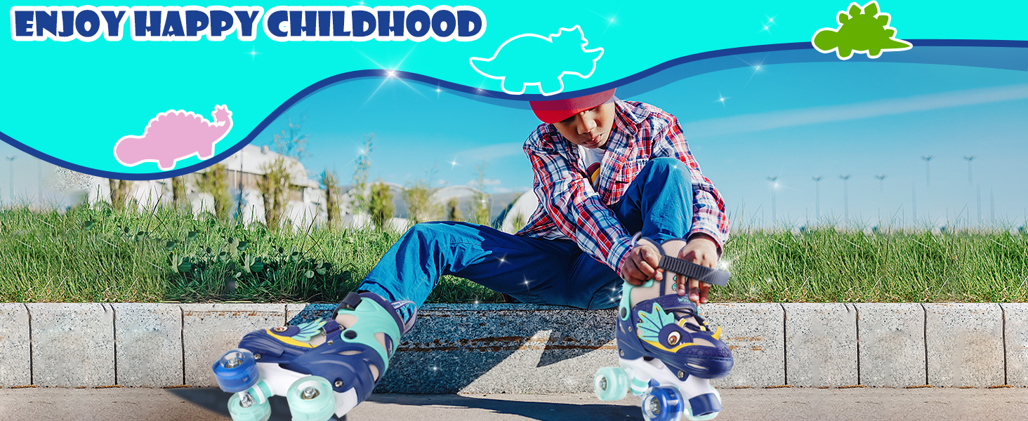 Дитячі ролики Kinder Dinosaurier з підсвічуванням, розмір регулюється, блакитні (26-29)