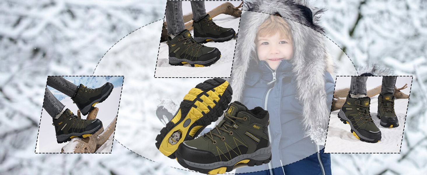 Зимові чоботи ASTERO для хлопчиків 31-38, снігоступи, дитячі черевики для походів з металевими шипами, утеплені, нековзні (A Grün, 31 EU)