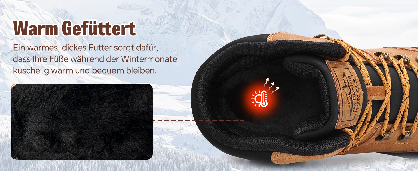 Чоловічі зимові черевики AX BOXING: утеплені, трекінгові, для хайкінгу, антиковзання, теплі снігові черевики, 41-46 EU (темно-жовтий, 46 EU)