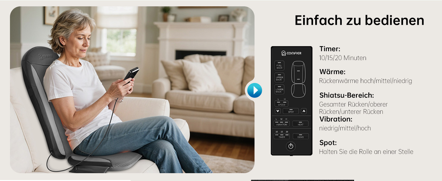 Масажне сидіння Comfier з функцією Shiatsu для шиї та спини, з підігрівом, для офісу та дому