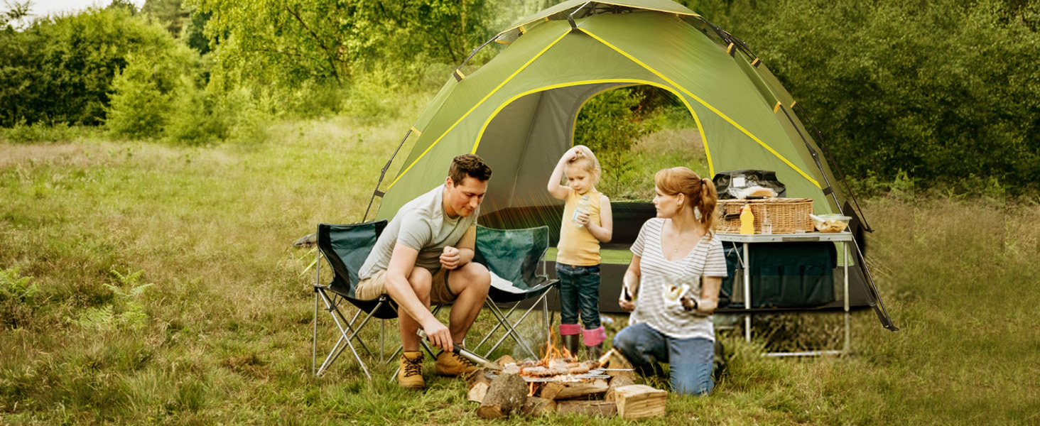 Намет для кемпінгу Jaztral 3-4 особи, автоматичний, куполоподібний, водонепроникний, вітростійкий, 3-4 сезонний, для сім'ї, трекінгу та кемпінгу, колір: зелений