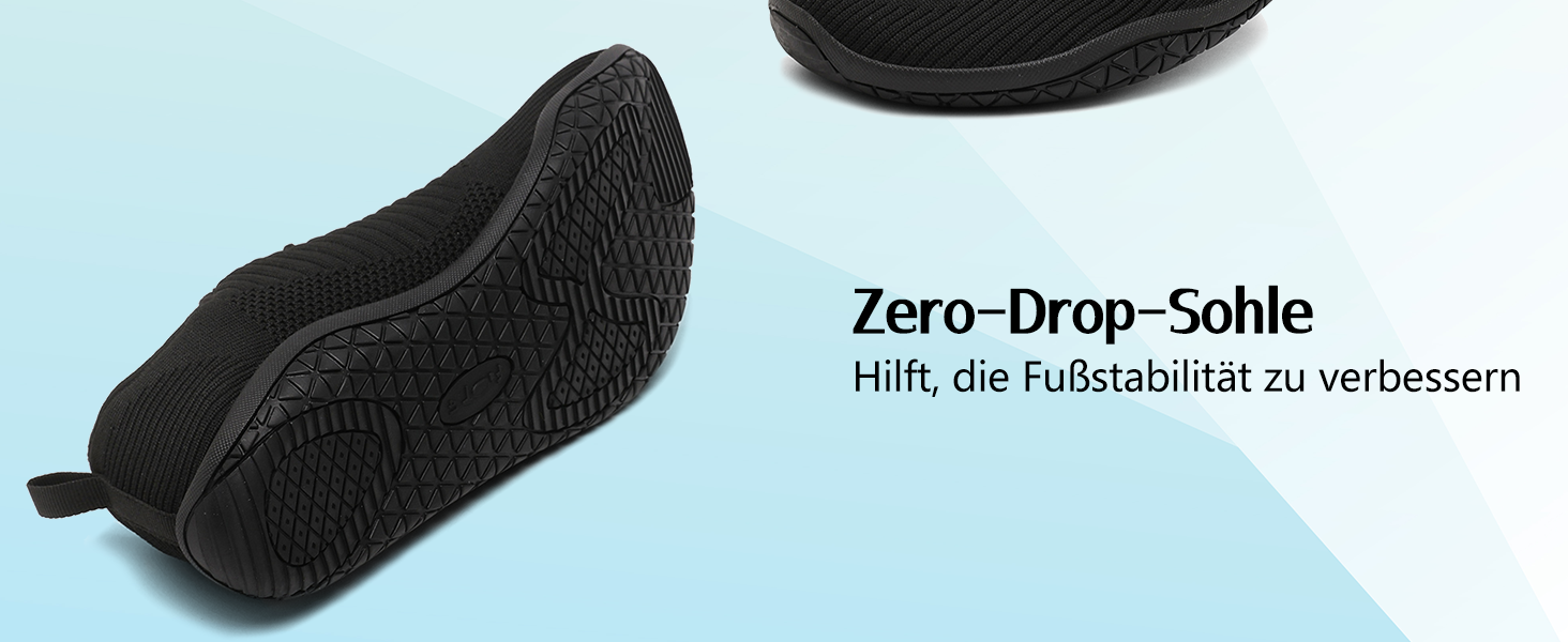 Geweo Кросівки для відпочинку та бігу без шкарпеток для жінок та чоловіків, широка носок, підошва Zero-Drop, легкі, дихаючі, антиковзкі, розмір 37-47, чорний
