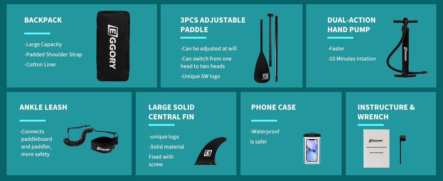 Надувний SUP-борд Extra Breites: Дошка для Stand-Up Paddle з фіном, ручним насосом, для подорожей (Смуга м'яти)