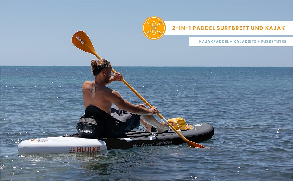Надувний SUP-борд HUIIKE з аксесуарами: весло, фіни, насос. Стабільний та міцний, 305 × 84 × 15 см, до 130 кг. Enjoyer Black - повний комплект