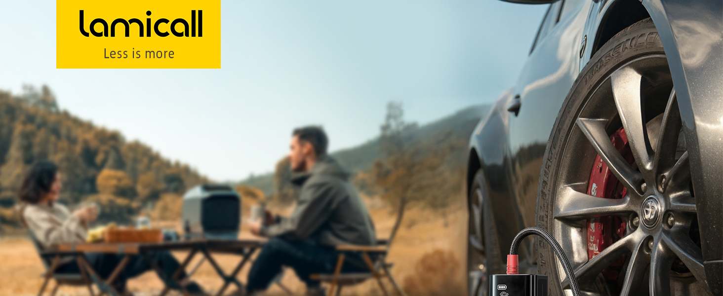 Електрична повітряна помпа Lamicall з акумулятором для велосипеда, авто, мото - 150 PSI, компресор з цифровим манометром та Powerbank, 5000mAh з металевим циліндром