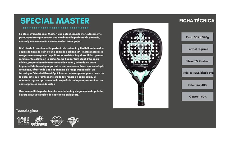 Ракетка Black Crown Special Master Padel чорна 335-370г