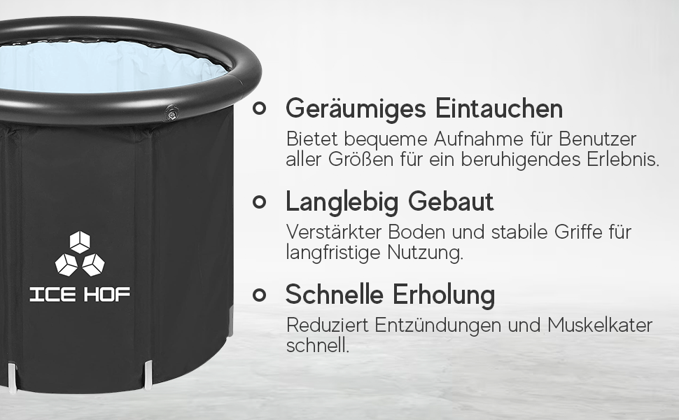 IceHof® Ванна для криотерапії XL Plus розмір Ø80x80 см з кришкою, складана надувна ванна для дому та вулиці, 5 шарів ізоляції, портативна ванна для льодяного душу, криотерапія вдома