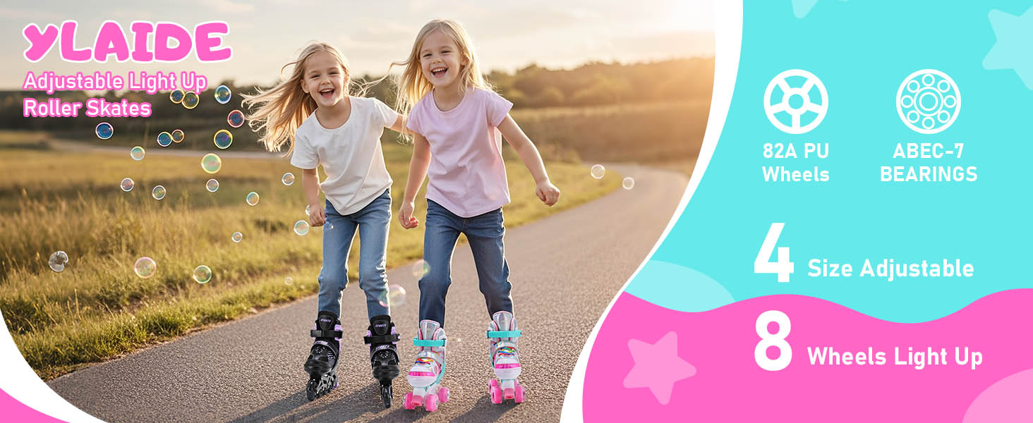 Ролики для дітей, ролики для дівчаток, регульовані ролики з підсвічуванням, для віку 3-8/6-12 років, розмір EU28-32