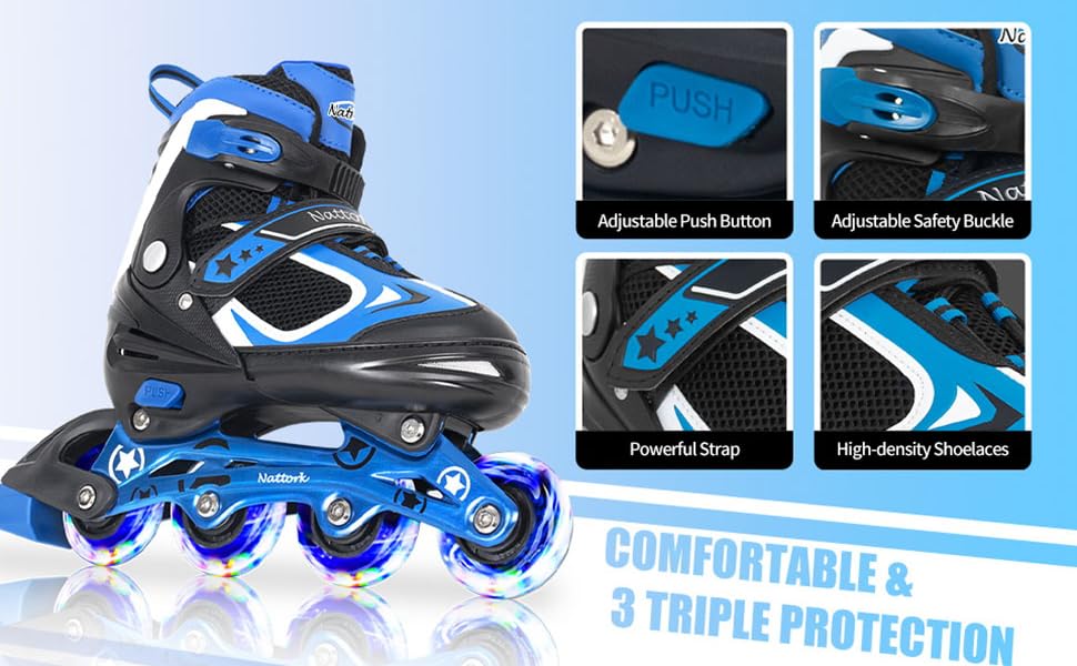 Роликові ковзани Nattork для дітей з підсвічуванням коліс, чорні (27-31)