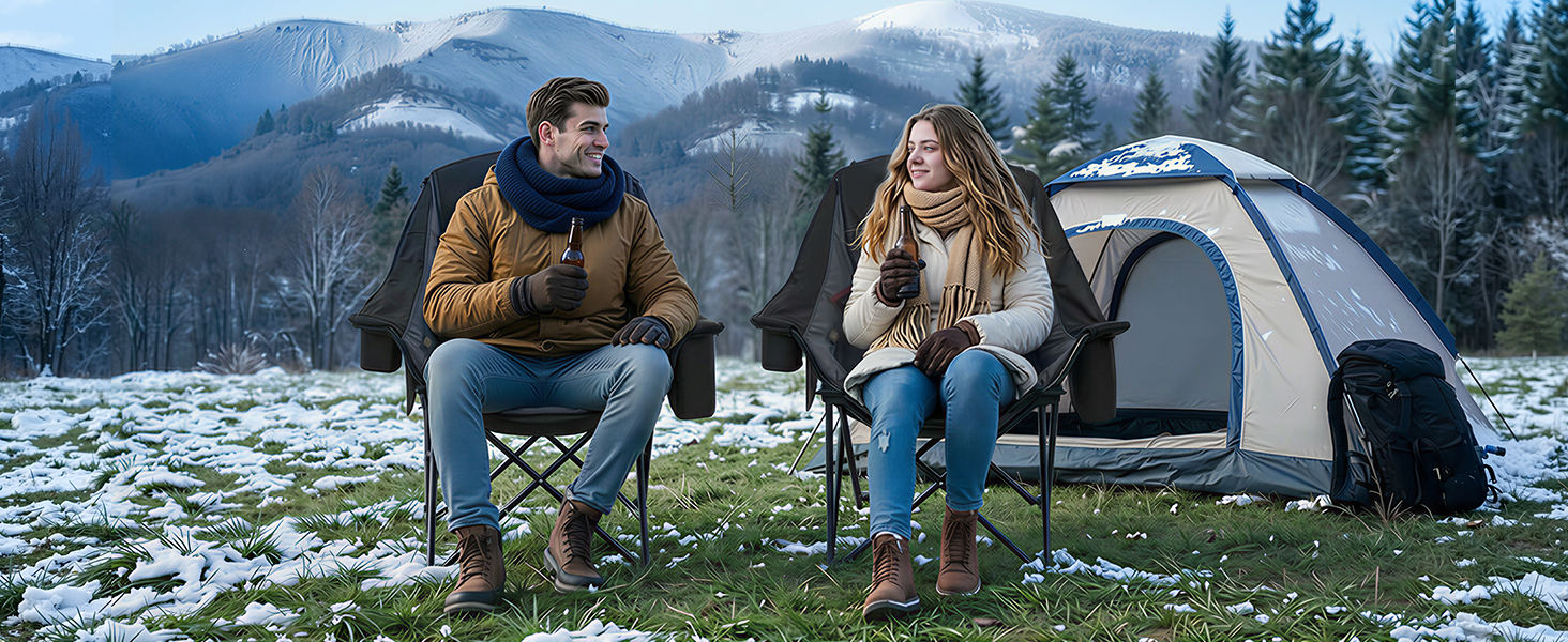 Овермонт: Обігрівальний XL стілець для кемпінгу, дорослий – складаний стілець, ідеальний для зимових походів, кемпінгу та риболовлі (Чорно-сірий)