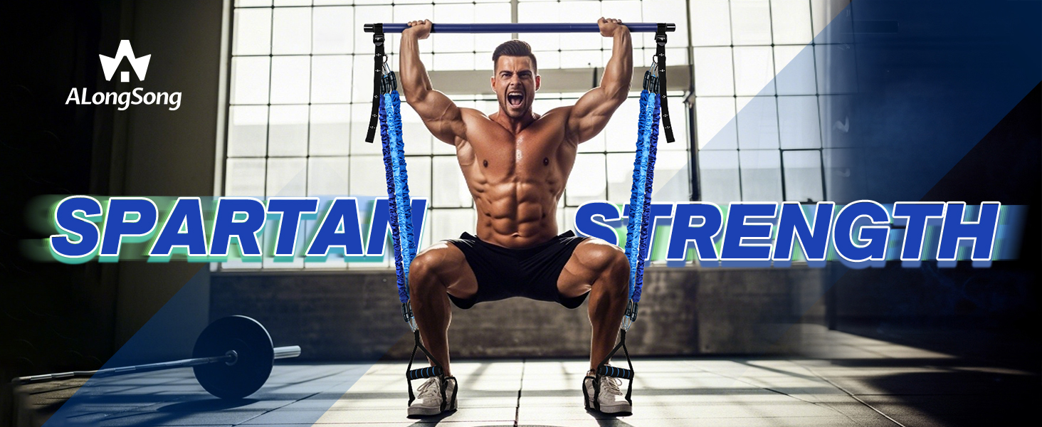 Набір для пілатесу з еластичними стрічками та стержнем, 4 рівні опору (180LBS/140LBS/240LBS/360LBS), для фітнесу, йоги, тренажерного залу, колір градієнт блакитний