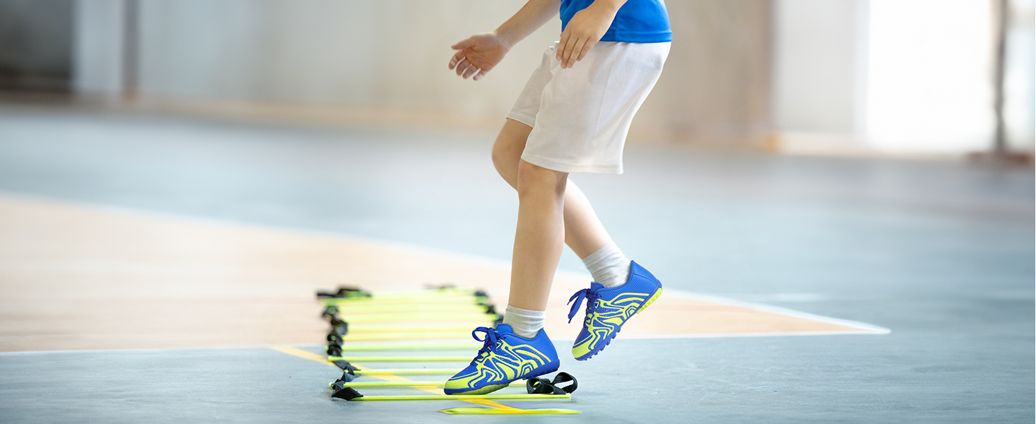 ДREAM PAIRS Дитячі футбольні кросівки для хлопчиків та дівчаток, спортивне взуття для легкої атлетики, тренування, зручні та зносостійкі, для стрибків у довжину, унісекс, 35 EU, Королівський лимонно-зелений, білий