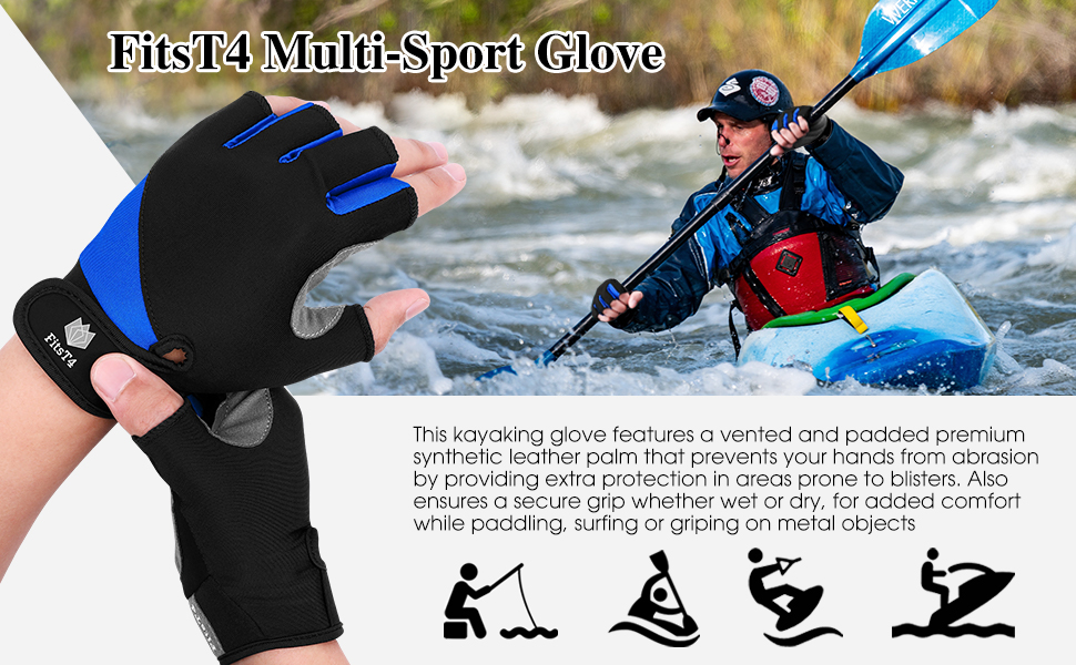 Спортивні рукавички FitsT4 для серфінгу та водних видів спорту, 3/4 пальці, чорний (M)