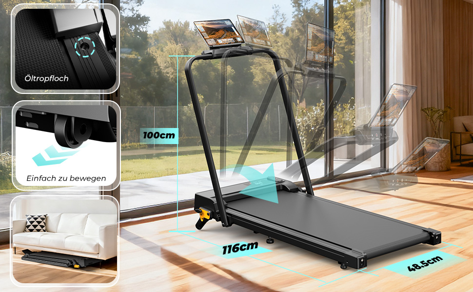 Складана бігова доріжка для дому та офісу Enboy, швидкість 12-14 км/год, ручне регулювання нахилу, LED-дисплей, максимальна вага 150 кг