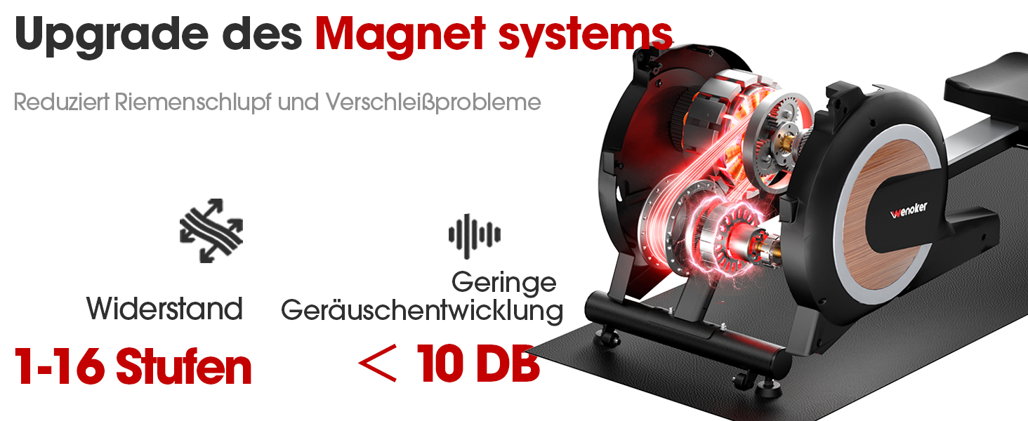 Веномкер тренажер для греблі, магнітний, для дому, 16 рівнів опору, 160 кг, з'єднання з APP, чорний