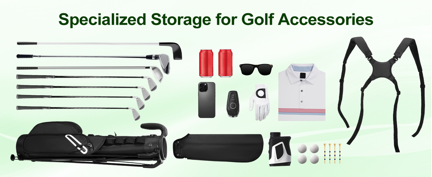 Чохол для гольф-клубів на 7 місць, компактний дизайн, легкий, з ергономічним ременем (Чорний)