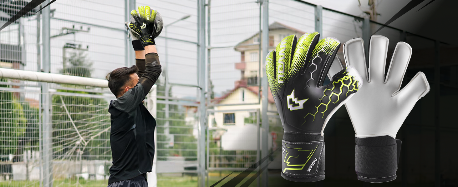 Воротарські рукавички WVVOU для дітей та дорослих, дитячі та юніорські, з технологією Fingersave, для тренувань та ігор, чорні