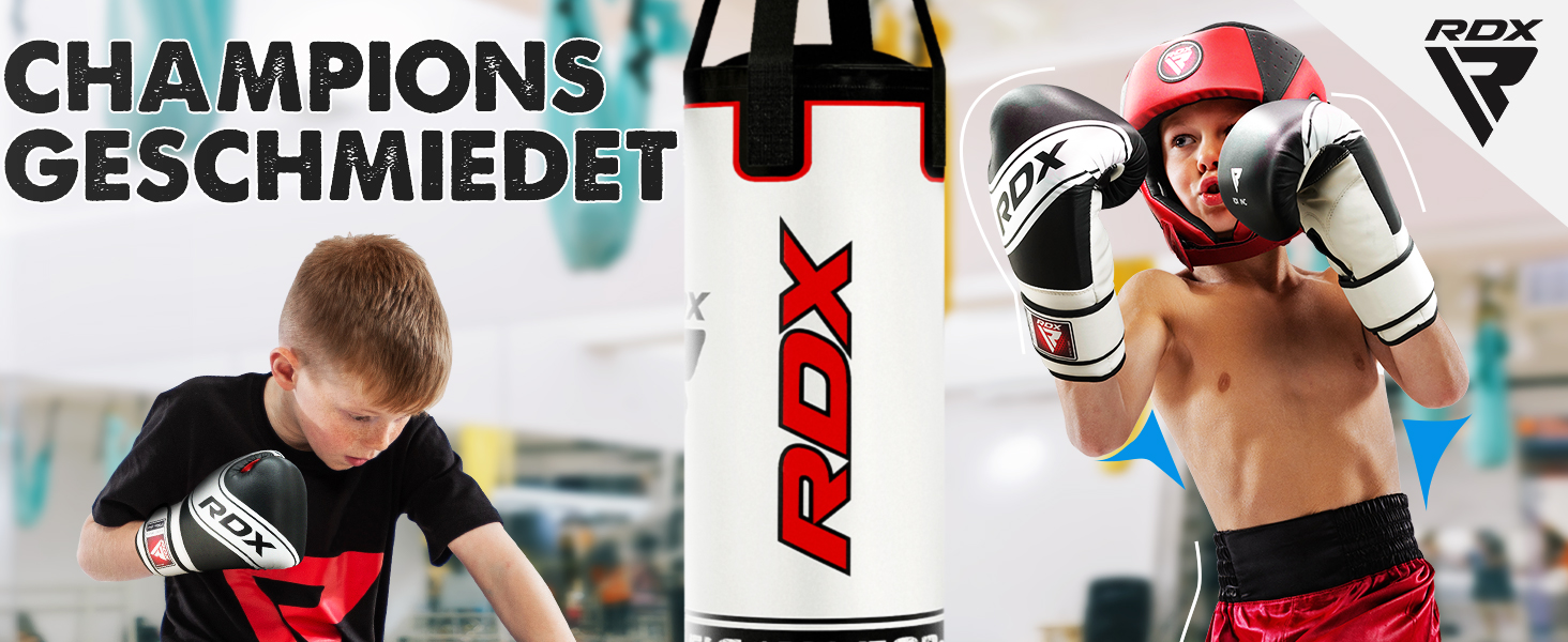 Дитячий боксерський мішок RDX, 60 см, комплект для кікбоксингу, боксу, MMA, карате, муай-тай, шкіра Maya Hide, білий (без рукавичок)