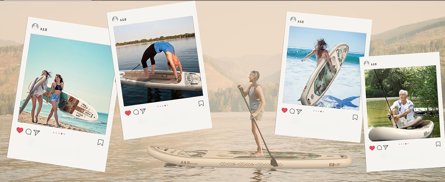 Надувний SUP-борд A&BBOARD з аксесуарами, 335x88 см, для підлітків та дорослих, бежевий + вінтажний
