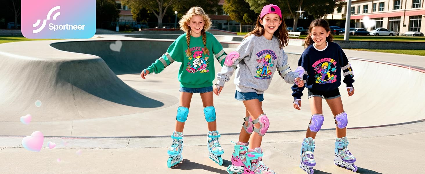 Дитячі ролики Sportneer з регульованим розміром 30-41, комплект з 6 захисними елементами, LED ролики для дівчаток та жінок, рожевий колір, розмір L (EU 38-41)